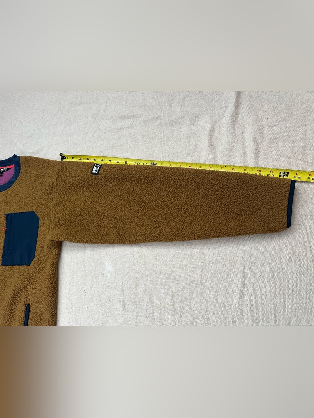 Eddie Bauer EBTEK Sherpa Fleece Pullover Sweater Brown Blue Small Vintage Vibe - Picture 7 of 10